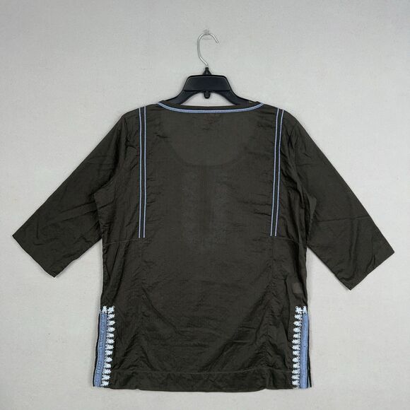 Tommy Bahama Shirt Womens 6 Grey Blue Embroidered Linen Boho Tunic Top Relax - Picture 7 of 16